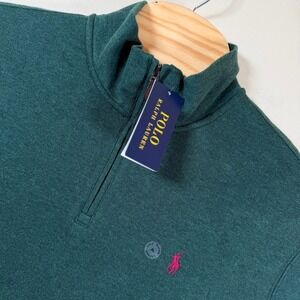 Polo Ralph Lauren Estate Rib Quarter Zip Sweater Mens XL Hunter Green Cotton NEW